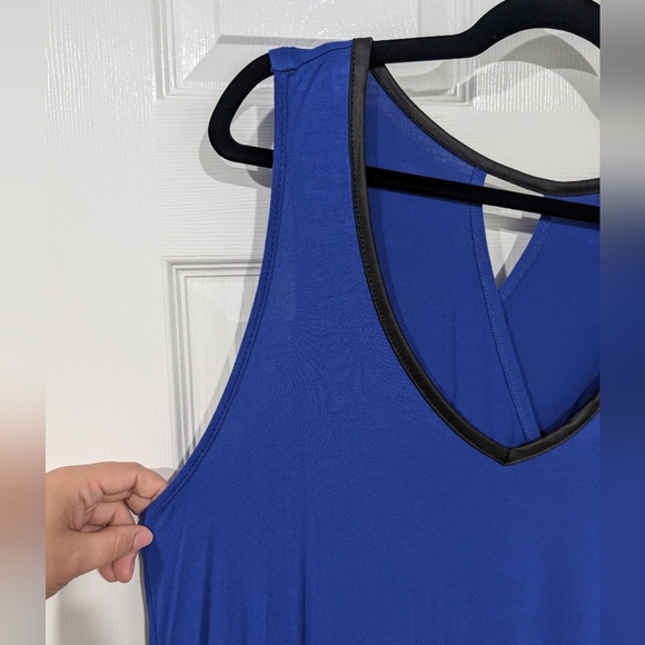 Torrid Colbat Blue with Faux Black Leather Trim Sleeveless Top in Size 2 (18/20) - Picture 5 of 8